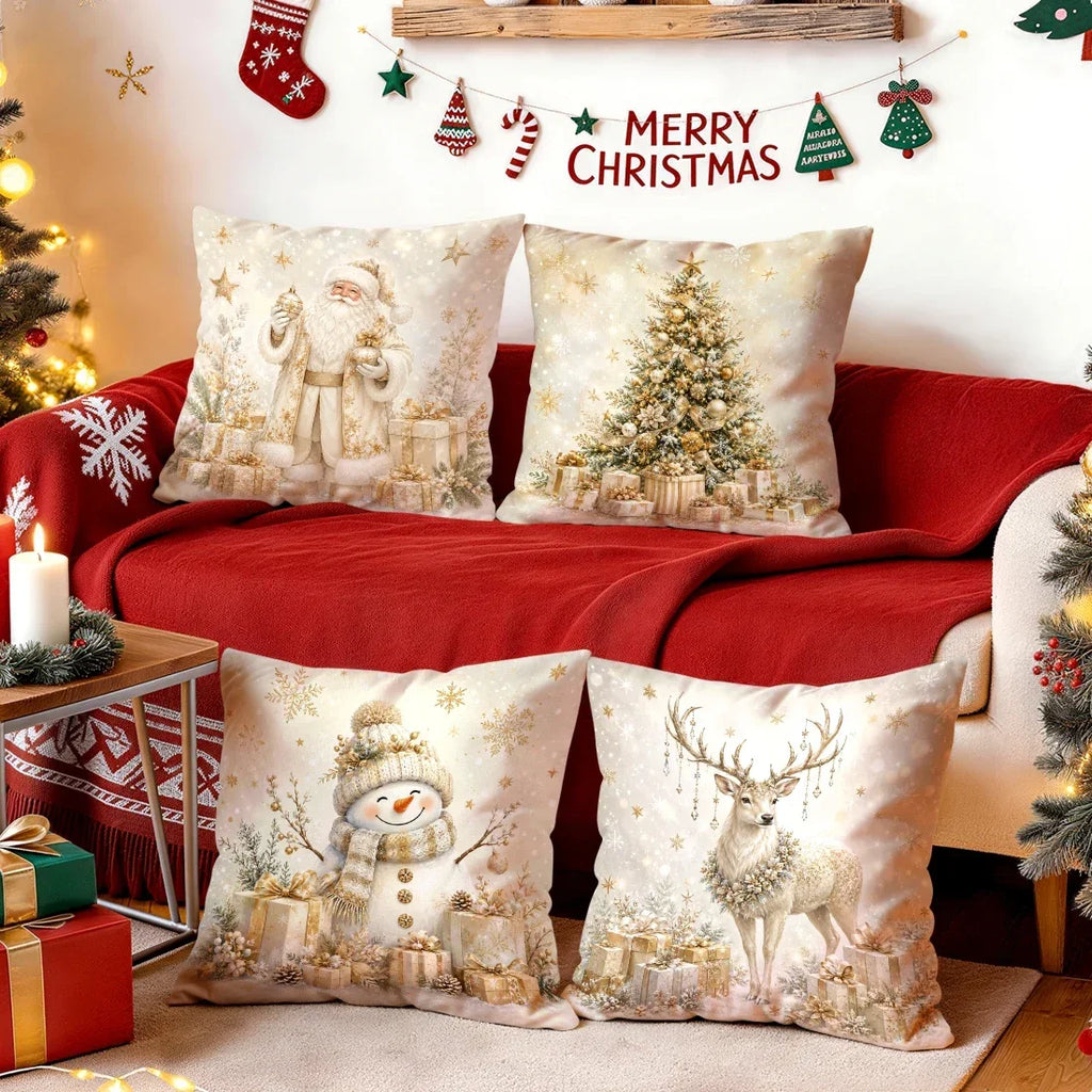 1/4 Pièces de Housses de Coussin Dorées pour Décoration de Noël en Polyester pour la Maison, la Voiture et le Canapé — photo