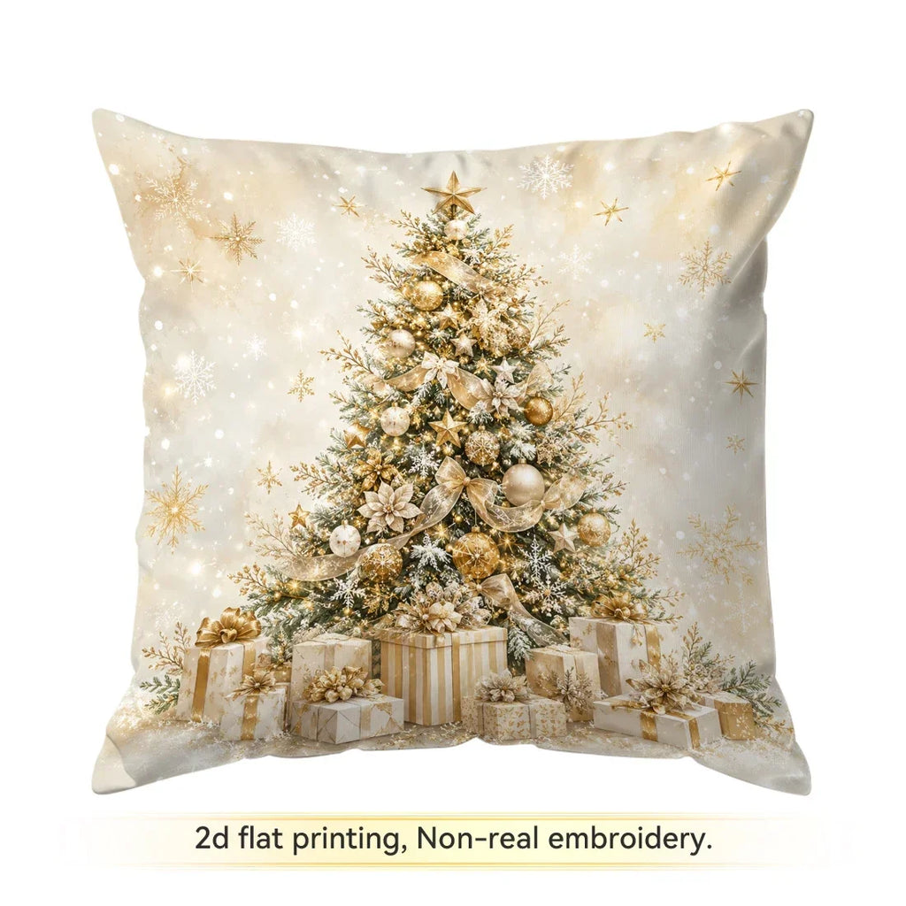 1/4 Pièces de Housses de Coussin Dorées pour Décoration de Noël en Polyester pour la Maison, la Voiture et le Canapé — Sapin